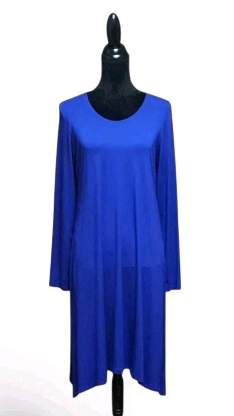 Eileen Fisher Women's Medium M Blue Violet Long-Sleeve Stretch Midi Dress $198
